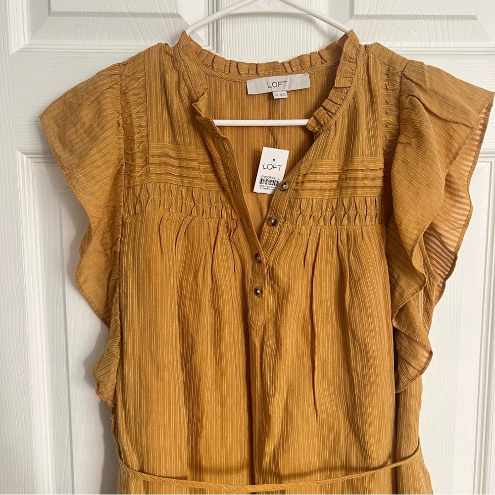 NWT Ann Taylor | Mustard Yellow Ruffle Dress - Picture 4 of 8